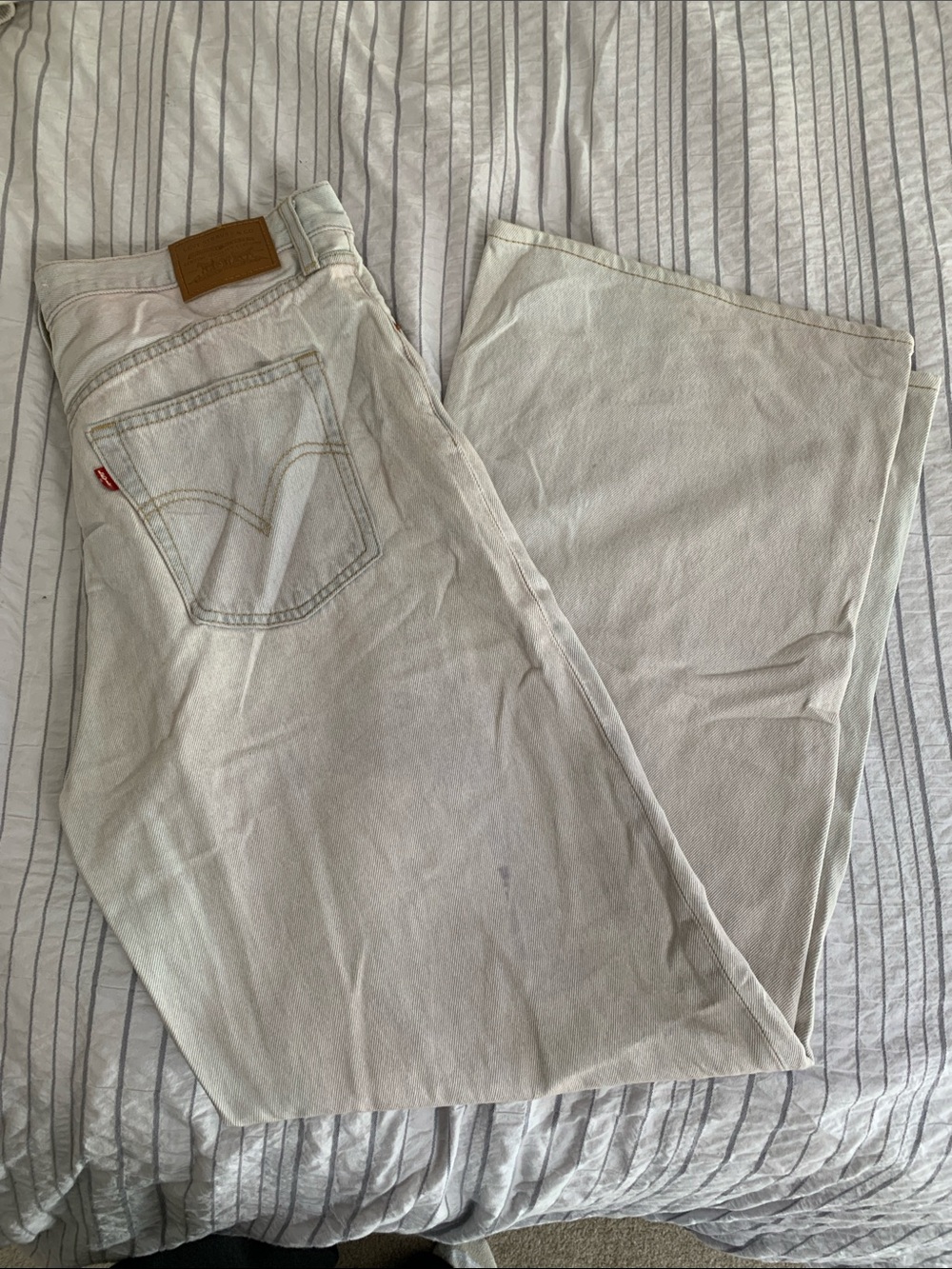 Levi's Ribcage Cream Wide Leg Denim Jeans